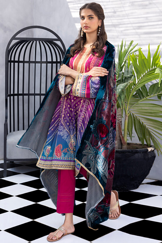 Regalia 3PC Printed Linen Suit With Palachi Shawl-ST-LP006