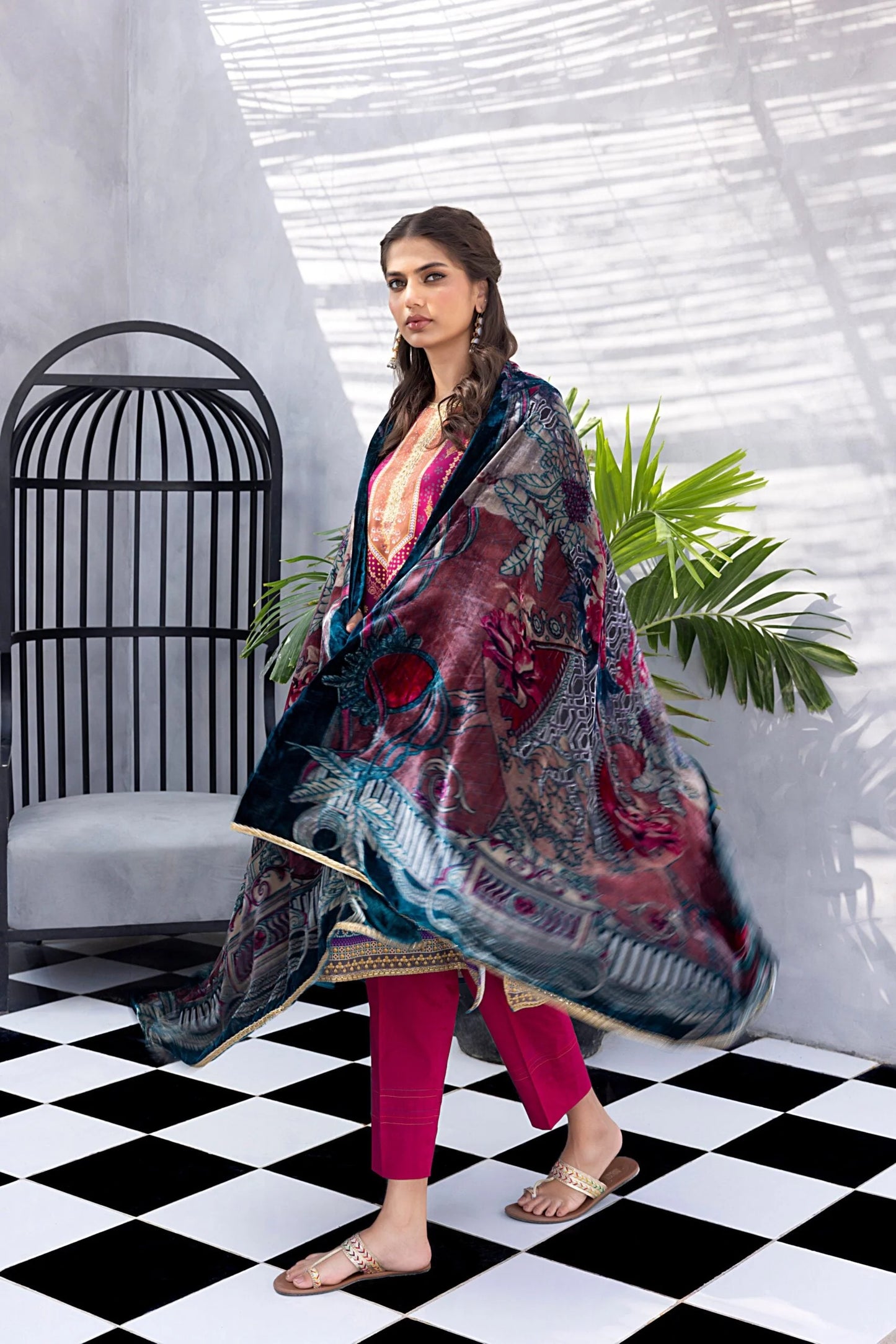 Regalia 3PC Printed Linen Suit With Palachi Shawl-ST-LP006