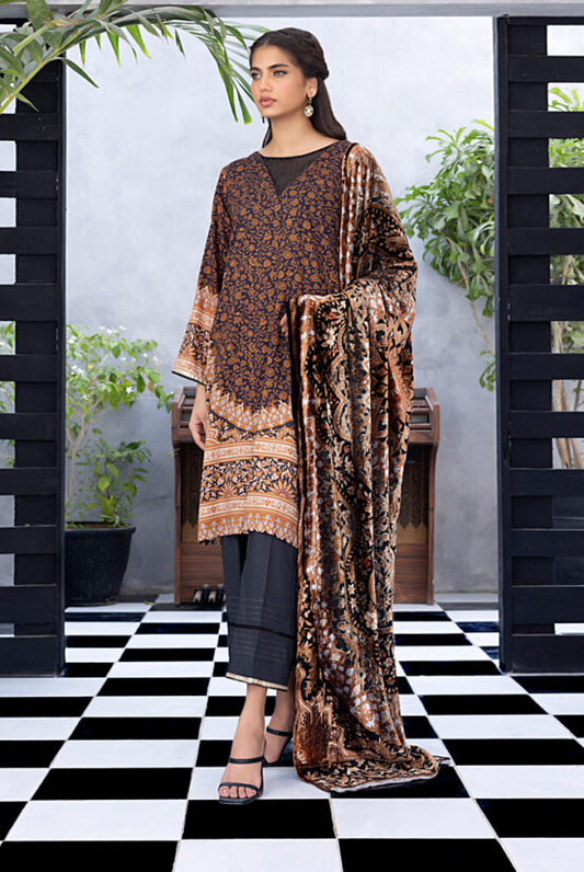 Regalia 3PC Printed Linen Suit With Palachi Shawl-ST-LP007