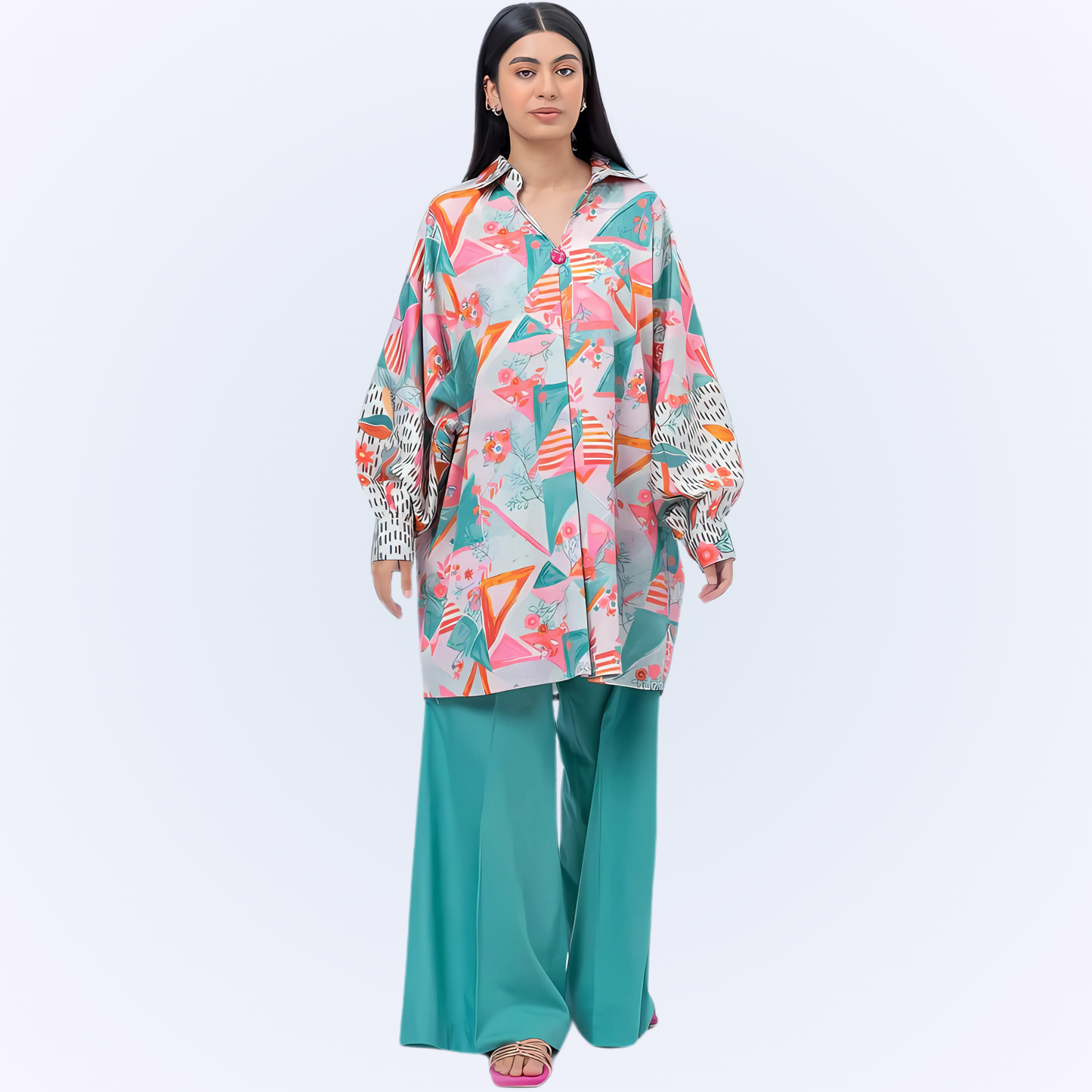 Beechtree 2PC Printed Cotton Satin Suit - Spring Bud | ST-1001033