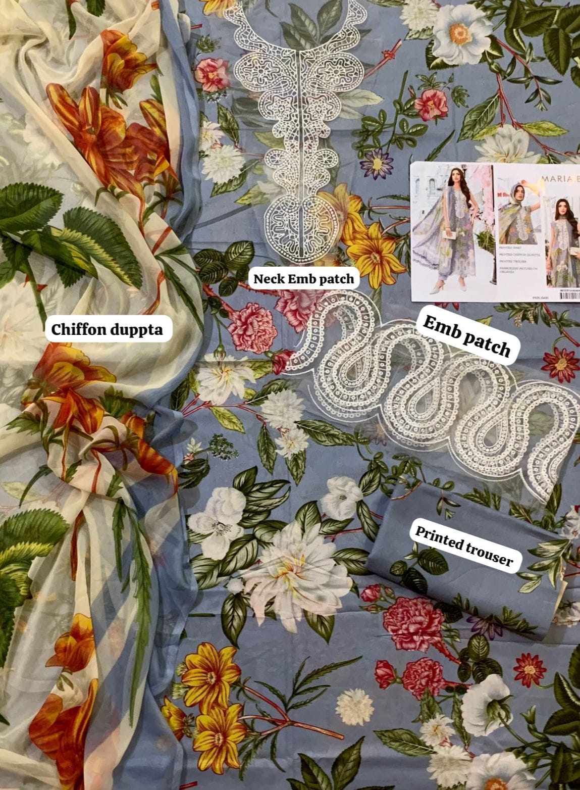 Maria b 3PC Printed & Embroidered Patches | MPEP-003