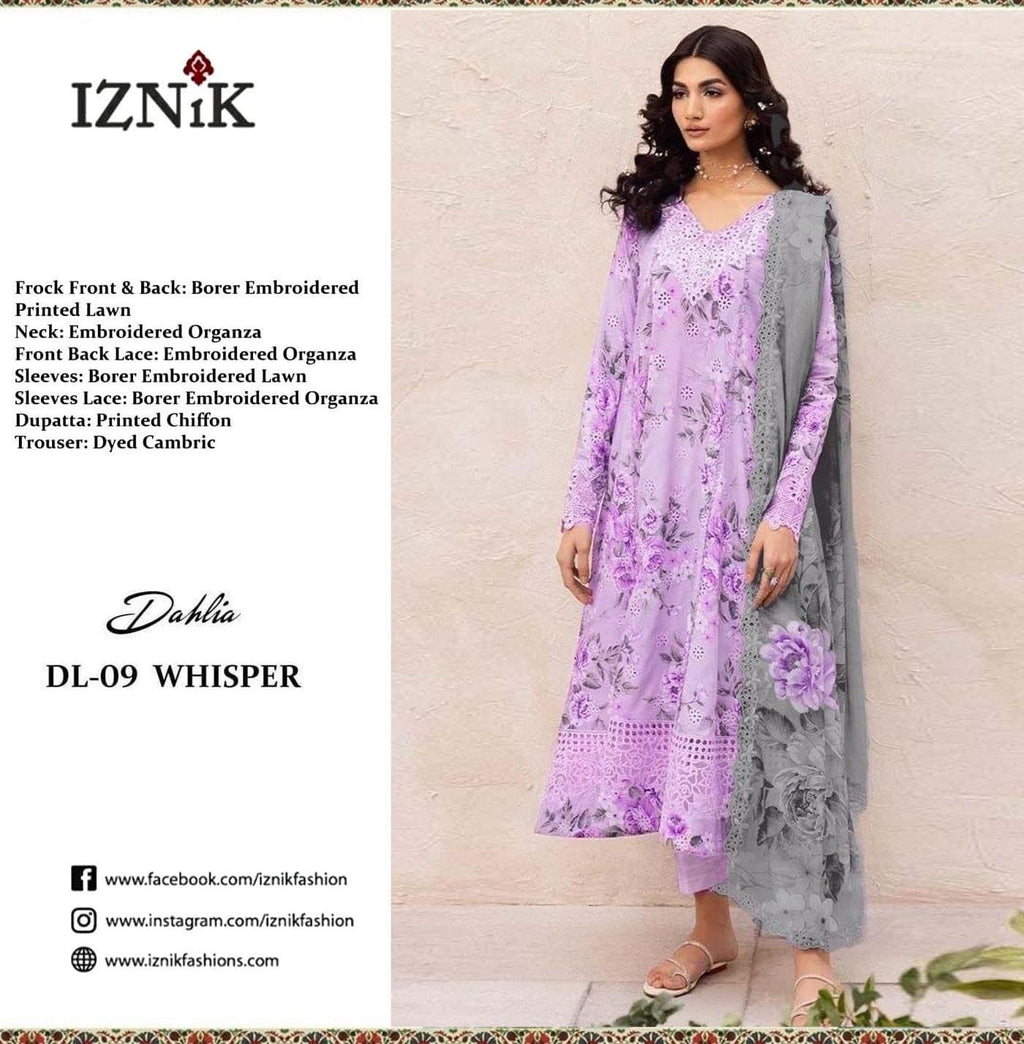 Iznik 3PC Fully Embroidered Chickenkari Suit With Four Side Lace Dupatta | IFECS-01
