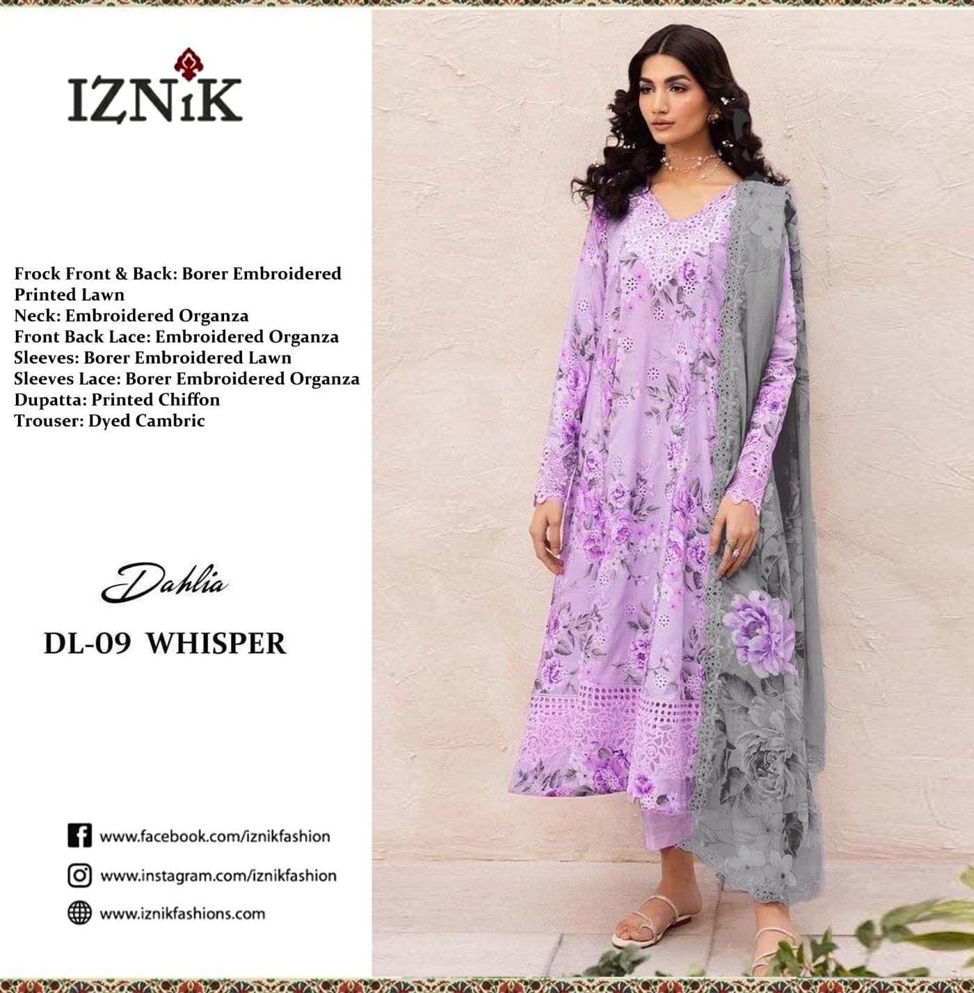 Iznik 3PC Fully Embroidered Chickenkari Suit With Four Side Lace Dupatta | IFECS-01