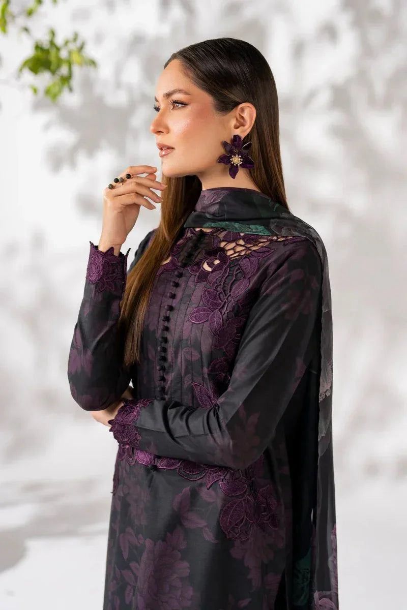 Iznik 3PC Printed Linen Suit With Embroidered Patches| IPLE-1001
