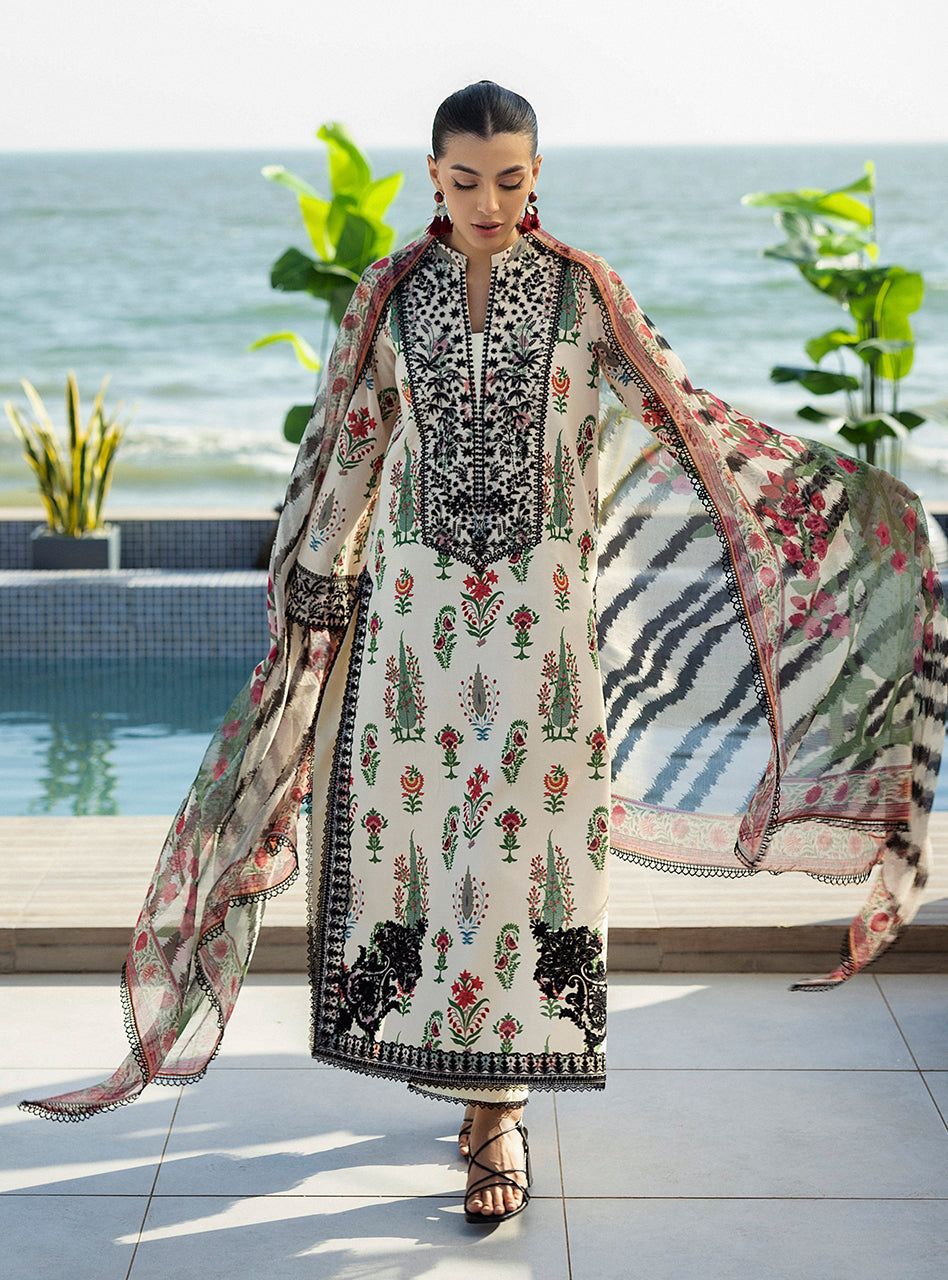 Zainab Chottani 3PC Linen Suit With Embroidered Patches | ZCLES-1202
