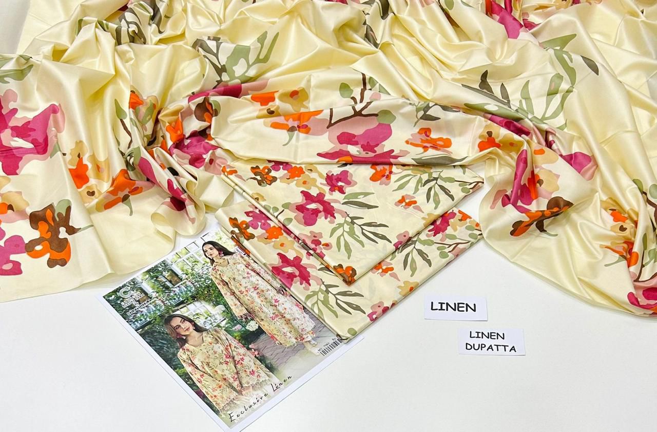 Crimson 3PC Printed Linen Suit | IPL-1004