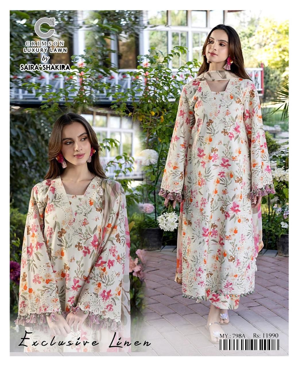 Crimson 3PC Printed Linen Suit | IPL-1004