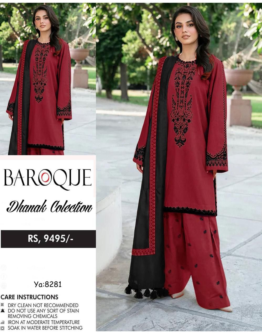 Baroque 3PC Embroidered Dhanak Suit | BFC-05