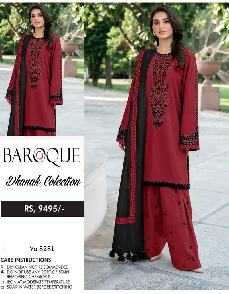 Baroque 3PC Embroidered Dhanak Suit | BFC-05