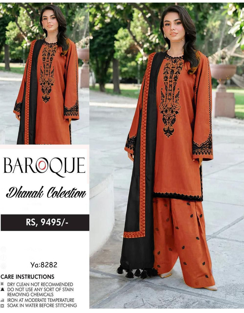 Baroque 3PC Embroidered Dhanak Suit | BFC-03