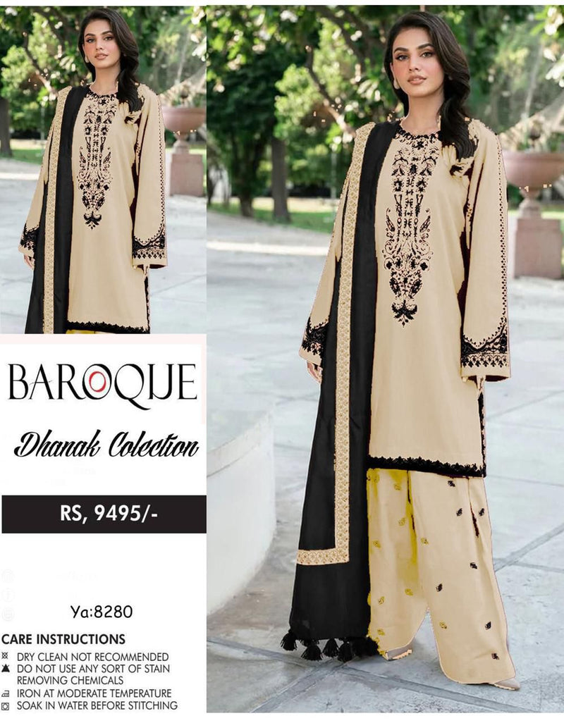 Baroque 3PC Embroidered Dhanak Suit | BFC-04