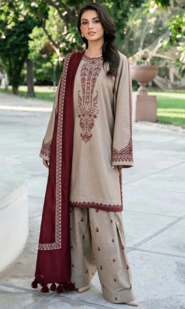 Baroque 3PC Embroidered Dhanak Suit | BFC-02