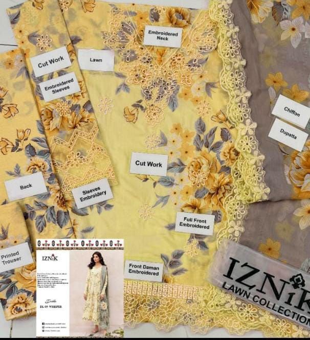 Iznik 3PC Fully Embroidered Chickenkari Suit With Formal Dupatta | IFECS-03