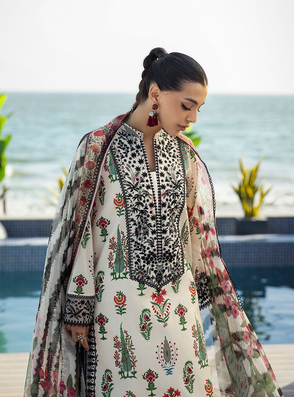Zainab Chottani 3PC Linen Suit With Embroidered Patches | ZCLES-1202