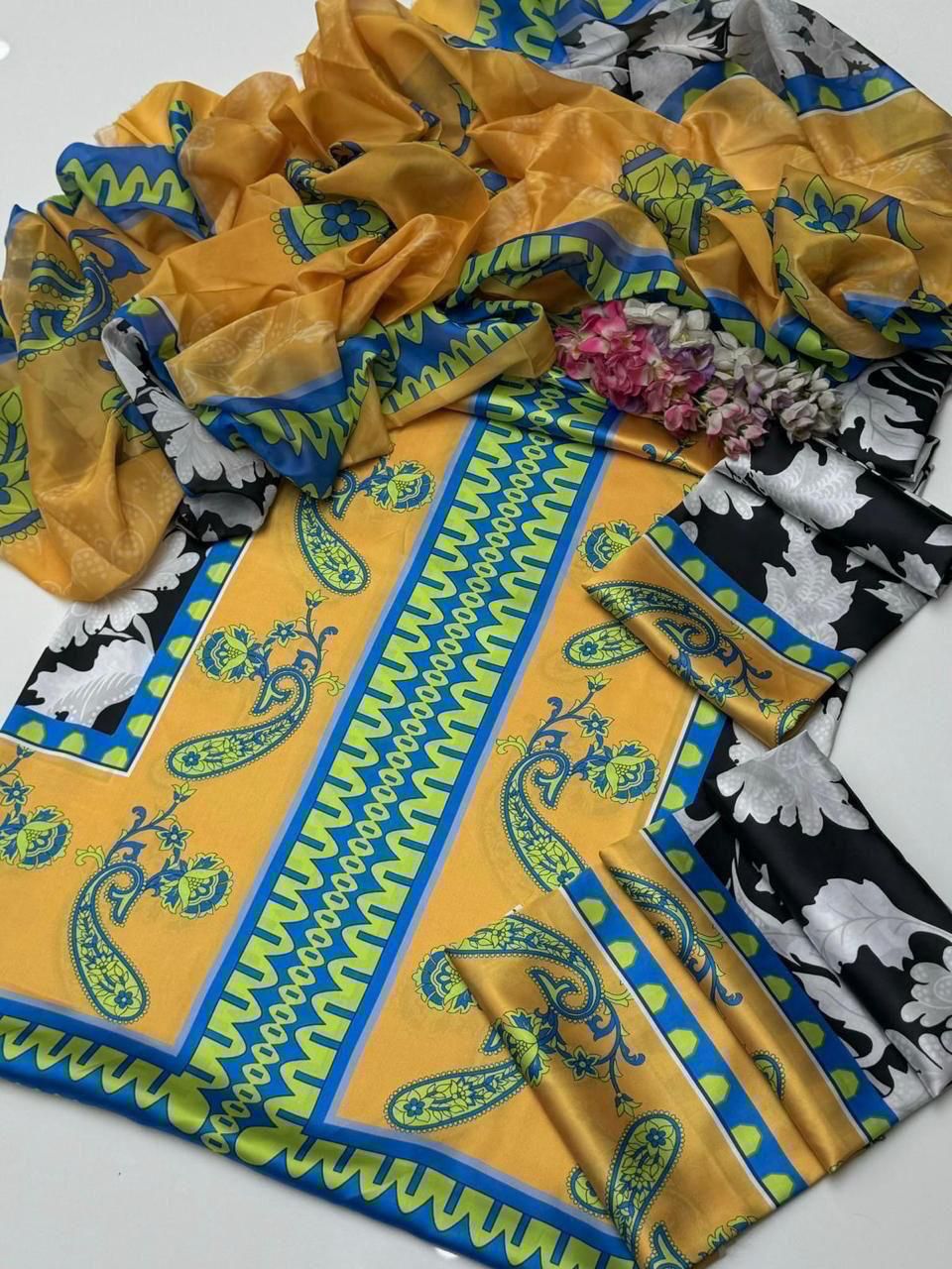 Lulusar 3PC Printed Silk Suit | LPSS-237124