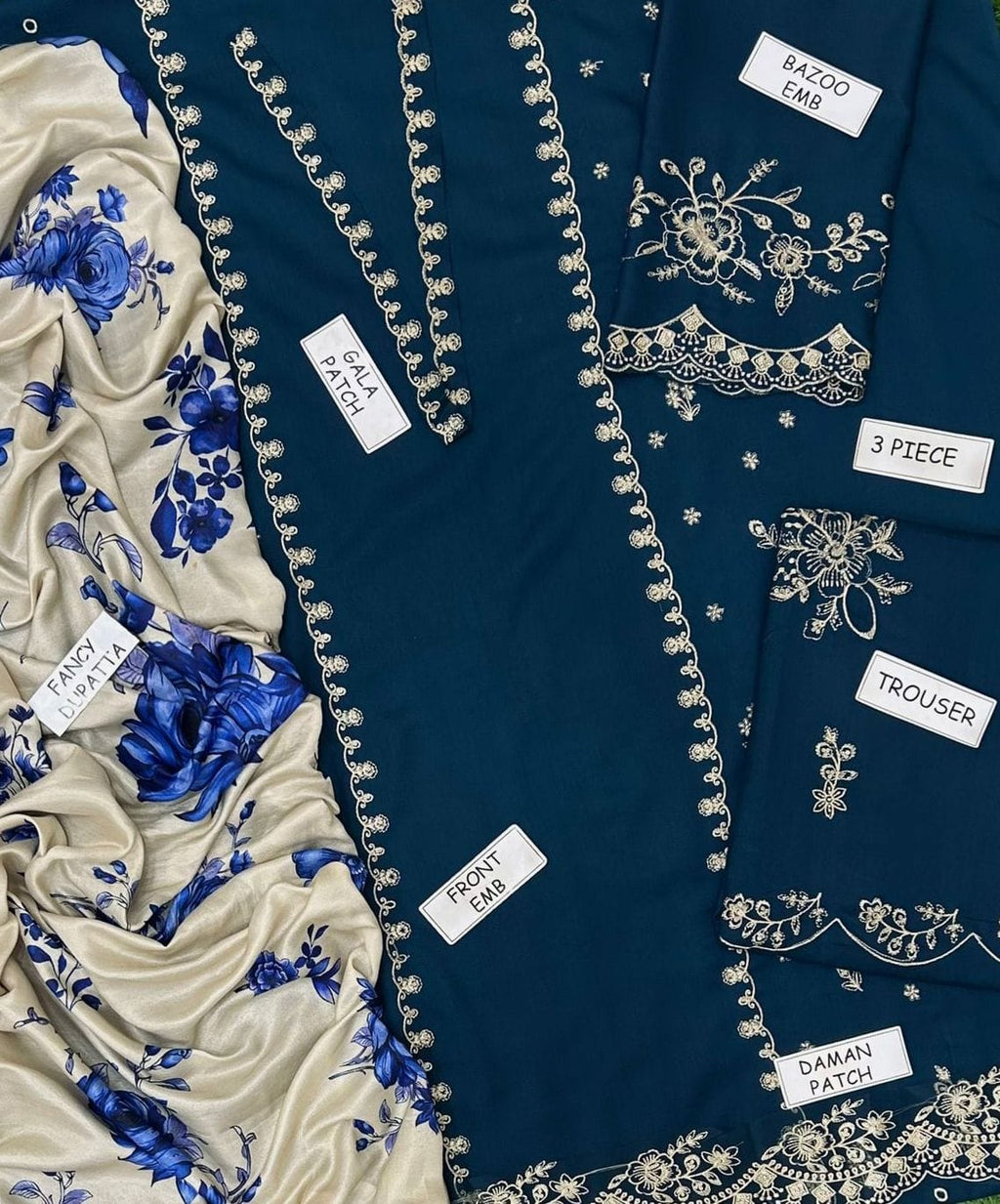 Zara Shahjahan 3PC Embroidered Dhanak Suit